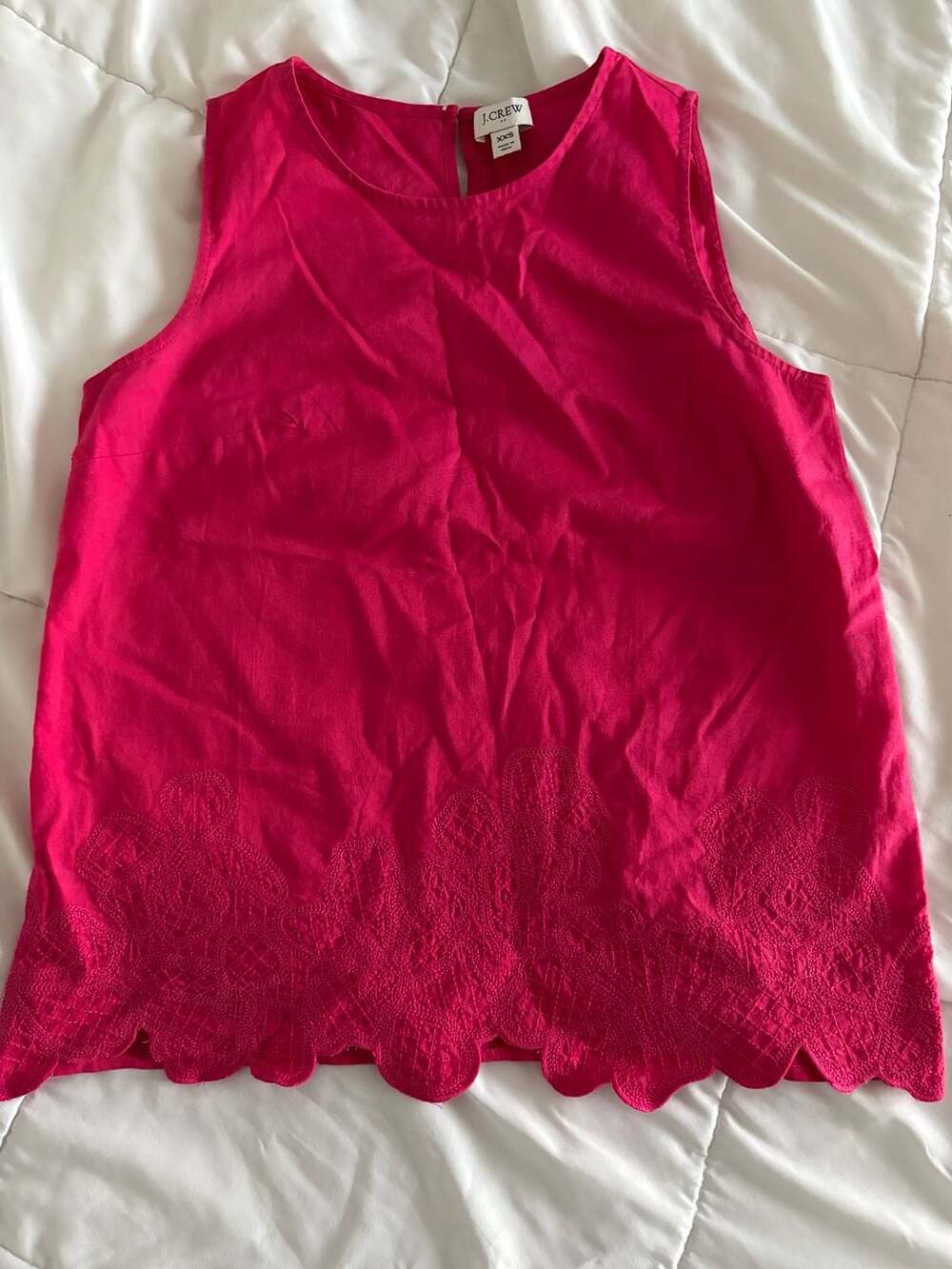 J.Crew Womens XXS Peony Pink Embroidered Scalloped Hem Sleeveless Linen Tank Top
